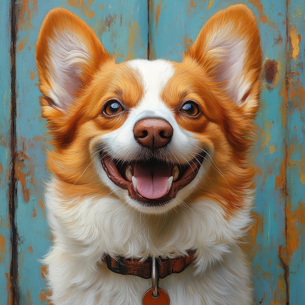 Photo a dog with a collar that says  happy  on it