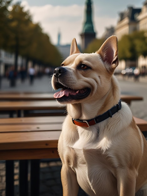 a dog with a collar that says  happy  on it