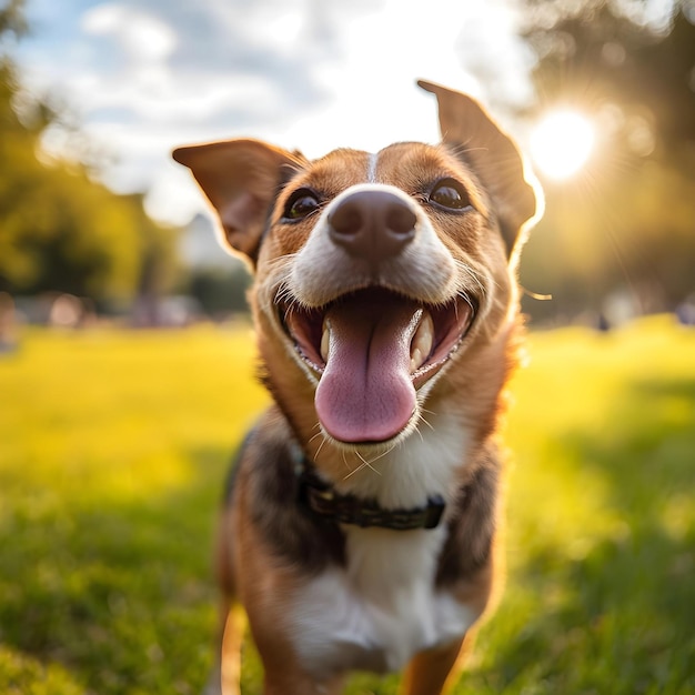 a dog with a collar that says happy on it