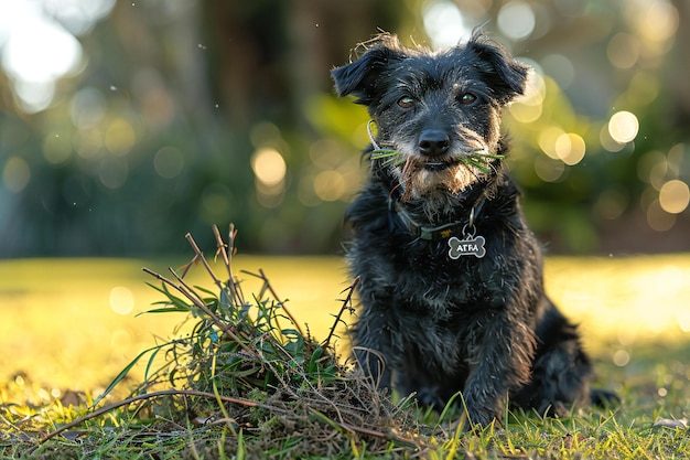 Photo a dog with a collar that says  the name dog  on it