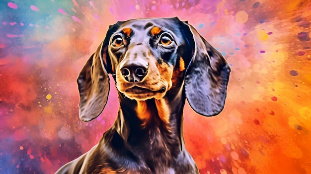 a dog with a colorful background