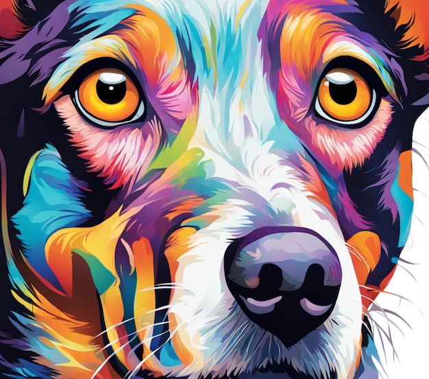 a dog with a colorful face that has the eyes and the word quot in the center quot