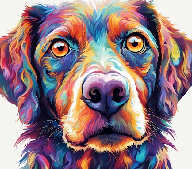 a dog with a colorful face that has the word quot dog quot on it