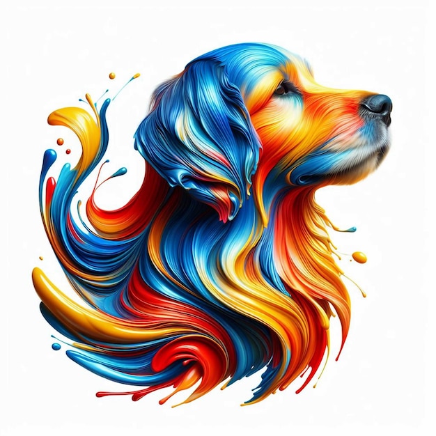 a dog with a colorful mane of hair is drawn on a white background