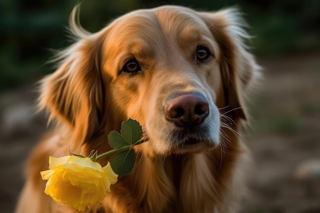 A dog with a flower in his mouth generative ai