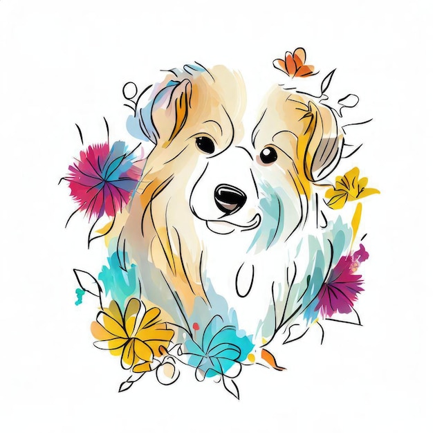 A dog with flowers and butterflies on it