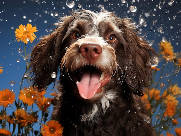 dog with flowers painting