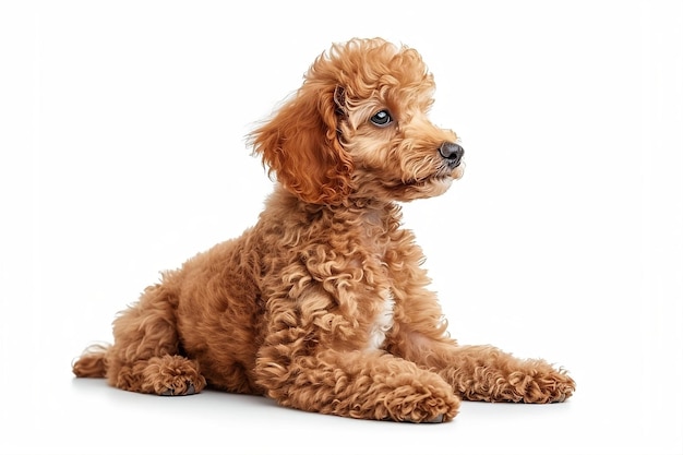 a dog with a fluffy tail sits on a white background