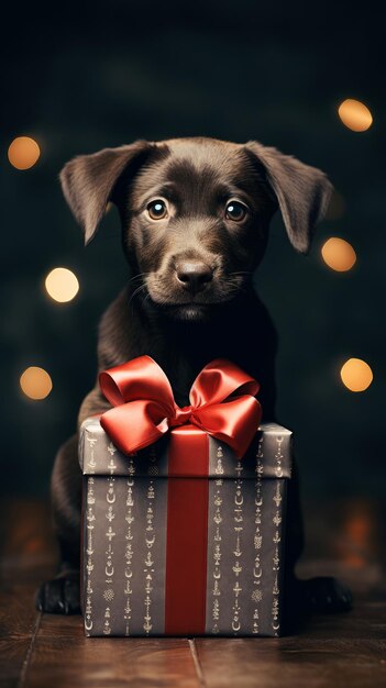 Dog with a gift A touching and joyful gift concept Generative AI