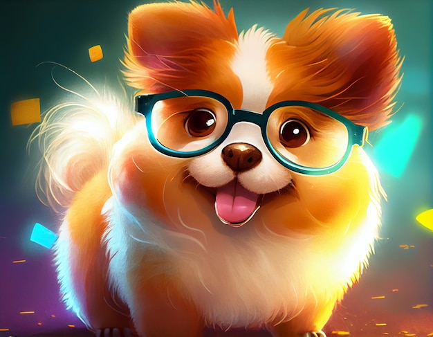 A dog with glasses on it