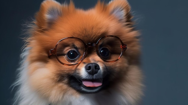 A dog with glasses that say'dog'on it