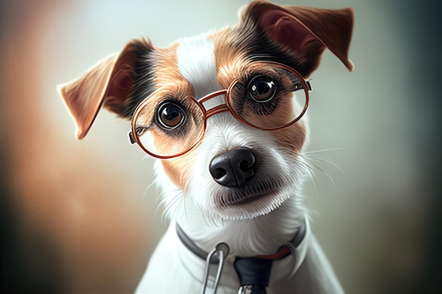 A dog with glasses and a tie that says'dog '