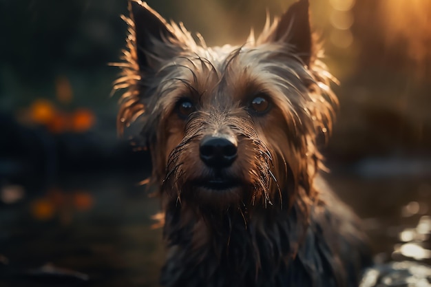 A dog with a golden background