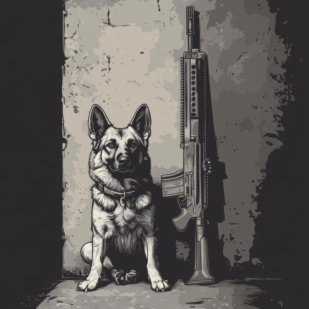 Photo a dog with a gun and a gun in front of it