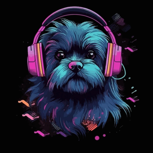 A dog with headphones on it