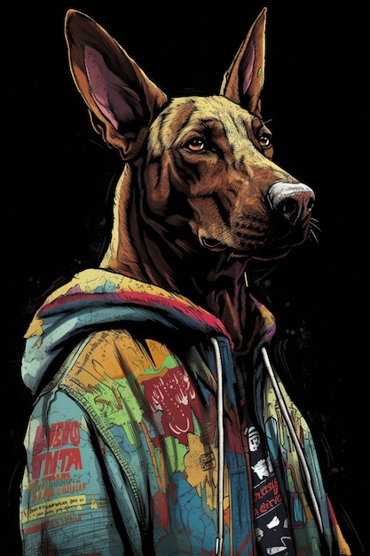 A dog with a hoodie that says'doberman'on it