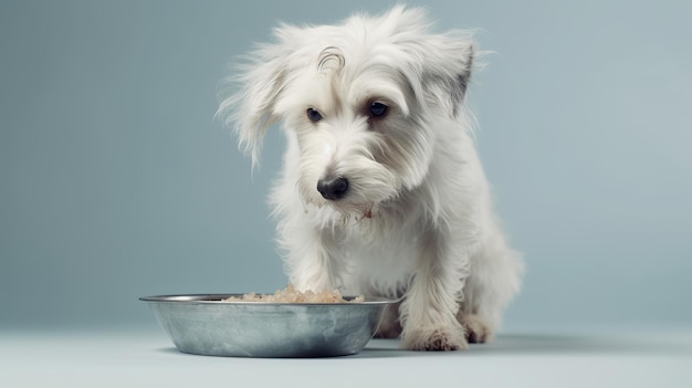 Dog with its Food Bowl