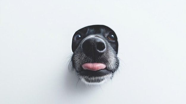 a dog with its tongue out and the picture is black and white