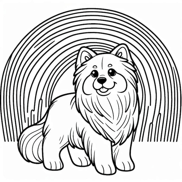 Dog with rainbow coloring page for children ai generated