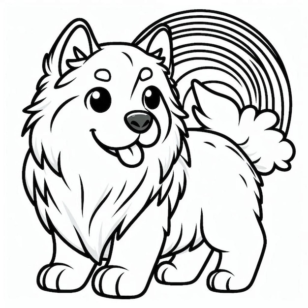 Dog with rainbow coloring page for children ai generated