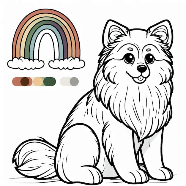 Dog with rainbow coloring page for children ai generated