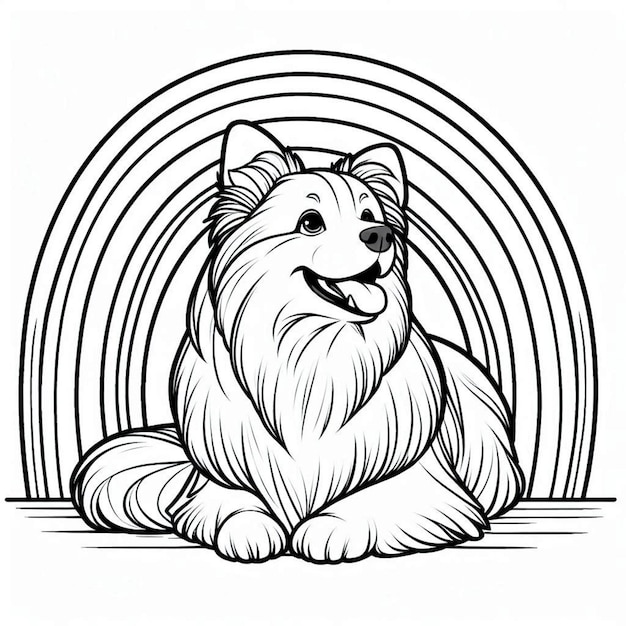 Dog with rainbow coloring page for children ai generated