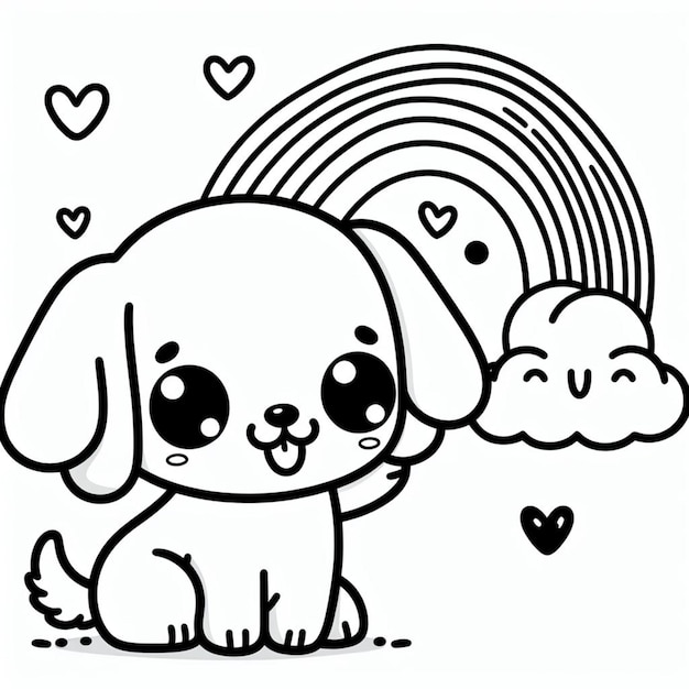 Dog with rainbow coloring page for children ai generated