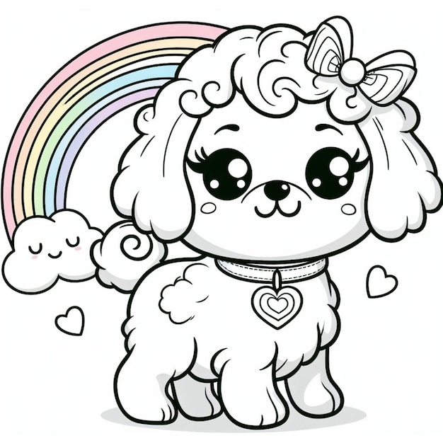 Dog with rainbow coloring page for children ai generated