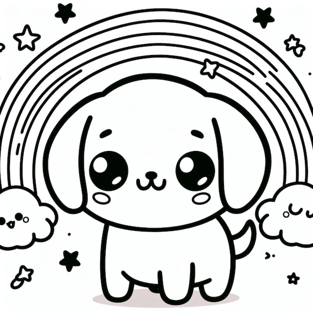 Dog with rainbow coloring page for children ai generated