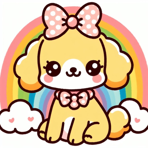 Dog with rainbow coloring page for children ai generated