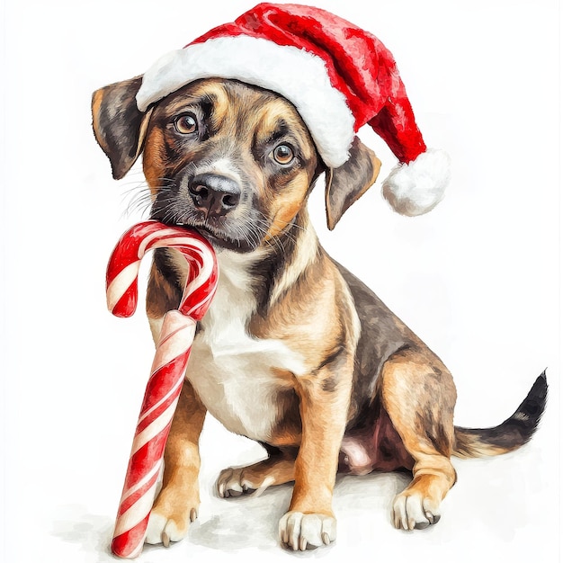 Photo a dog with a santa hat on its head