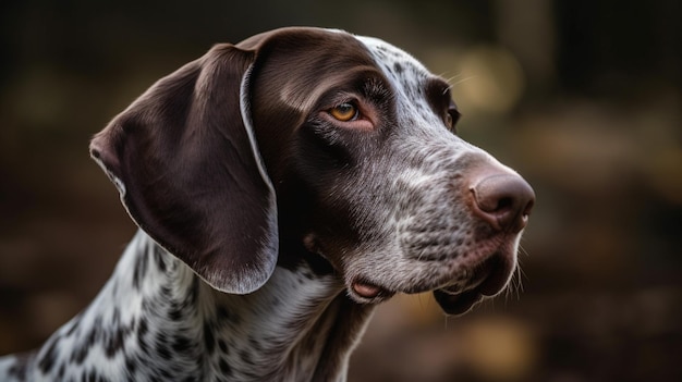 A dog with a short coat and ears is looking to the left.