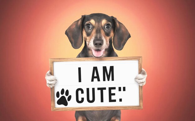 Photo a dog with a sign that says i am cute