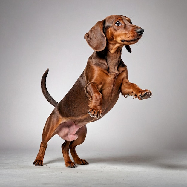 a dog with a stick in its mouth is standing on a white background