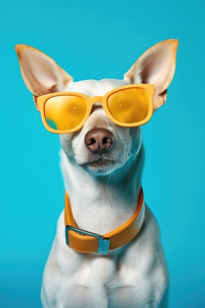 Dog with sunglasses on a blue background