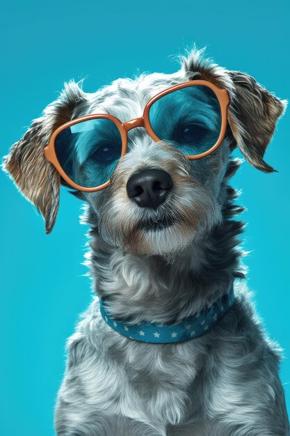 Dog with sunglasses on a blue background