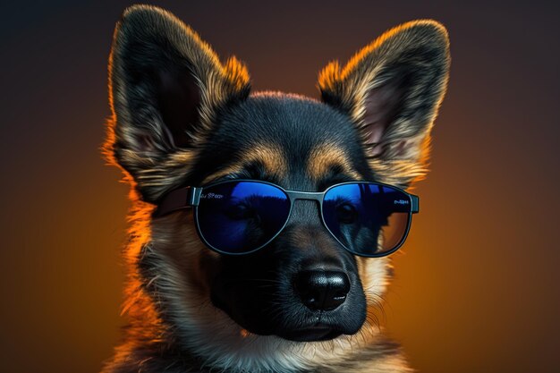 A dog with sunglasses on it