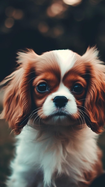 A dog with a white face and brown eyes