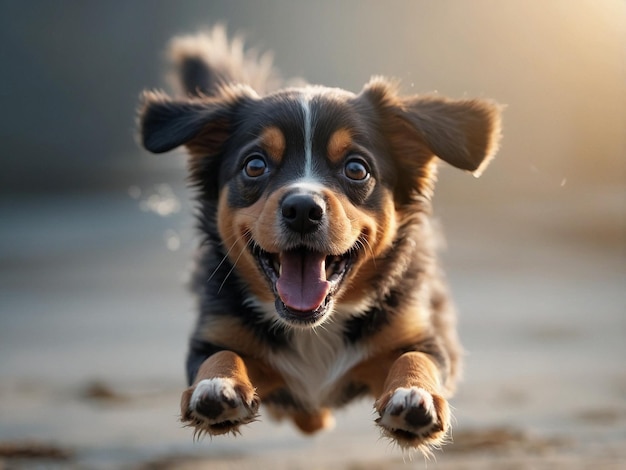 Photo a dog with a white spot on its face is running in the sun