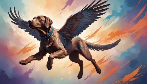 Photo a dog with wings that has wings that say wings flying