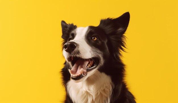 A dog with a yellow background