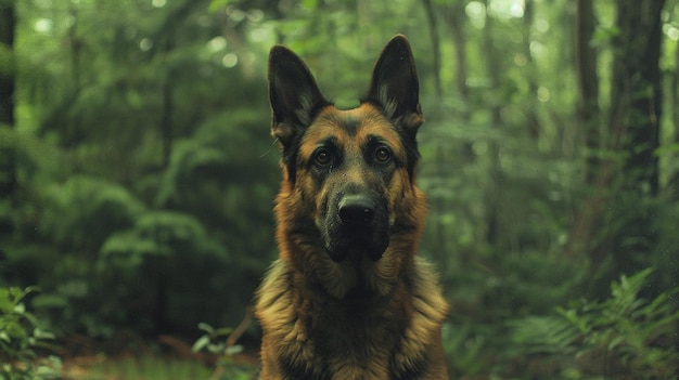 Photo a dog in the woods with a forest background