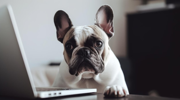 Dog working on laptop