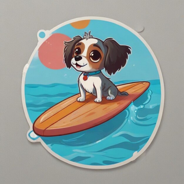 Photo a doggy cartoon drawing of a doggy on a surfboard with a flower