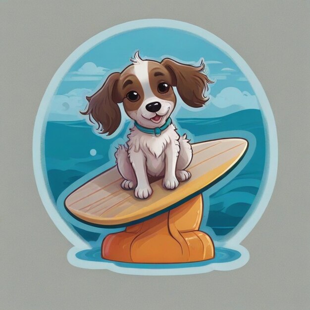 Photo a doggy cartoon drawing of a doggy on a surfboard with a flower