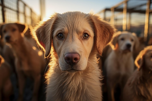 Dogs in a kennel waiting for adoption