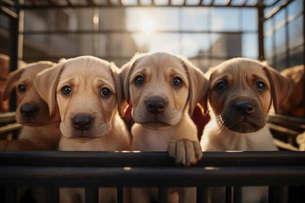 Dogs in a kennel waiting for adoption