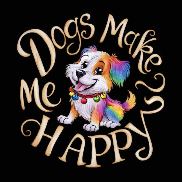 Photo dogs make me happy colorful text in beautiful t shirt design