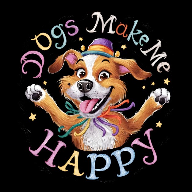 Photo dogs make me happy colorful text in beautiful t shirt design