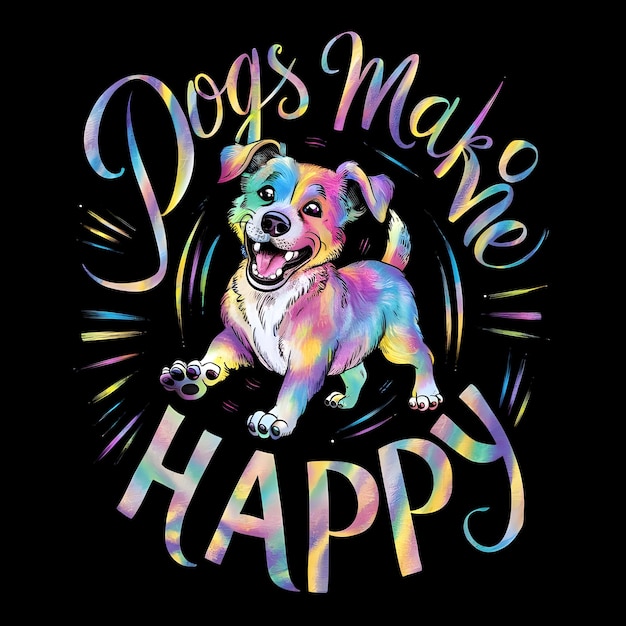 Photo dogs make me happy colorful text in beautiful t shirt design